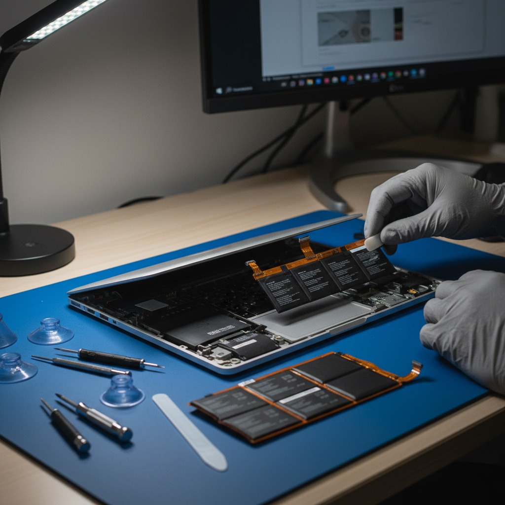 battery being replace in a macbook air
]